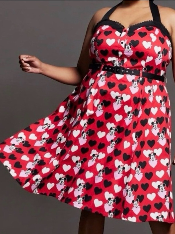 Disney Mickey Mouse Minnie Hearts Retro Halter Dress 3x Pinup Rockabilly Plus